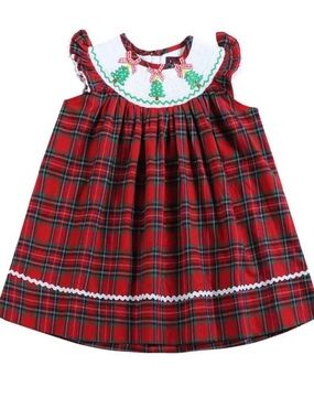 Red Plaid Smocked Christmas Dress for Girls